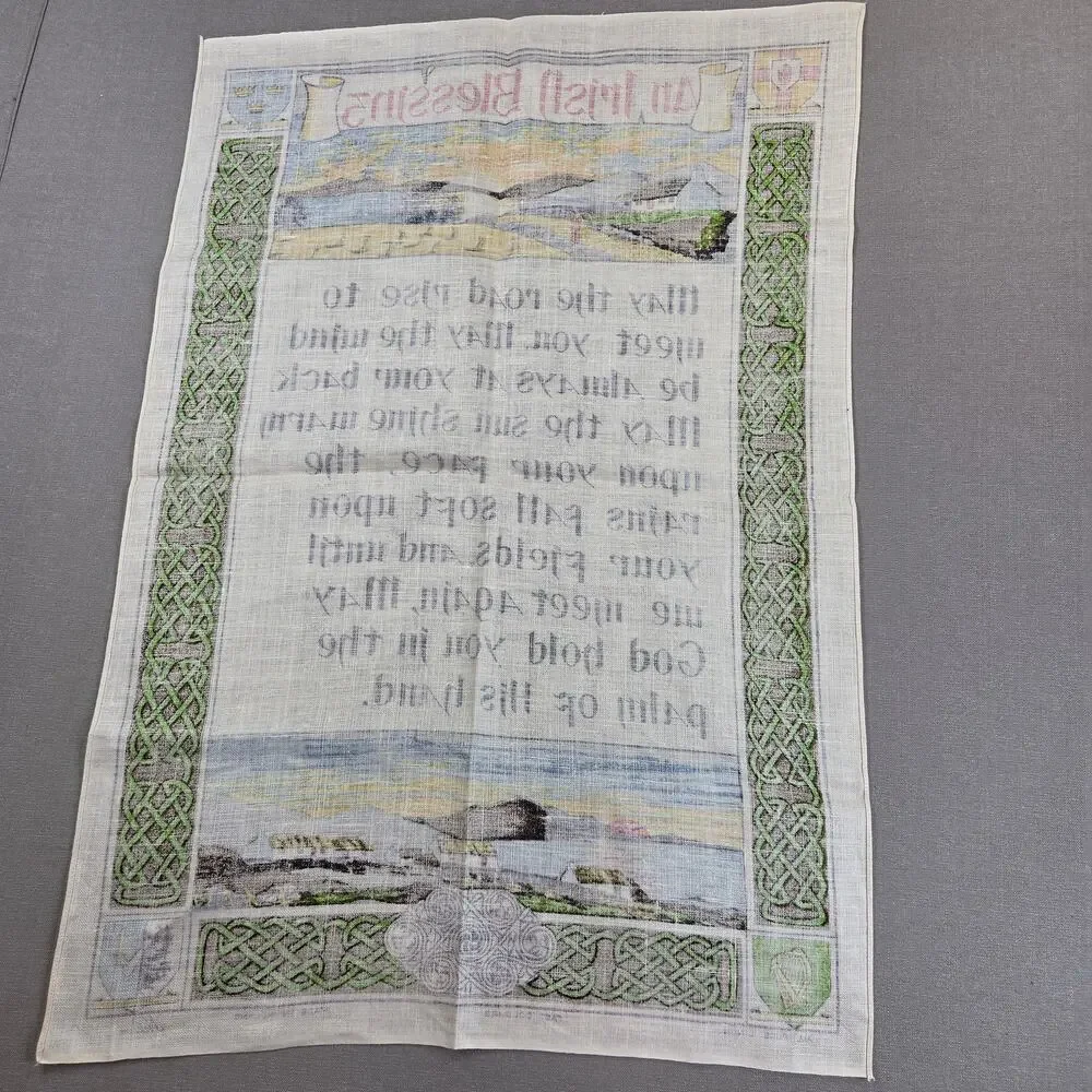 Vintage Nelson Irish Blessing Pure Linen Tea Towel Made Ireland 30.5